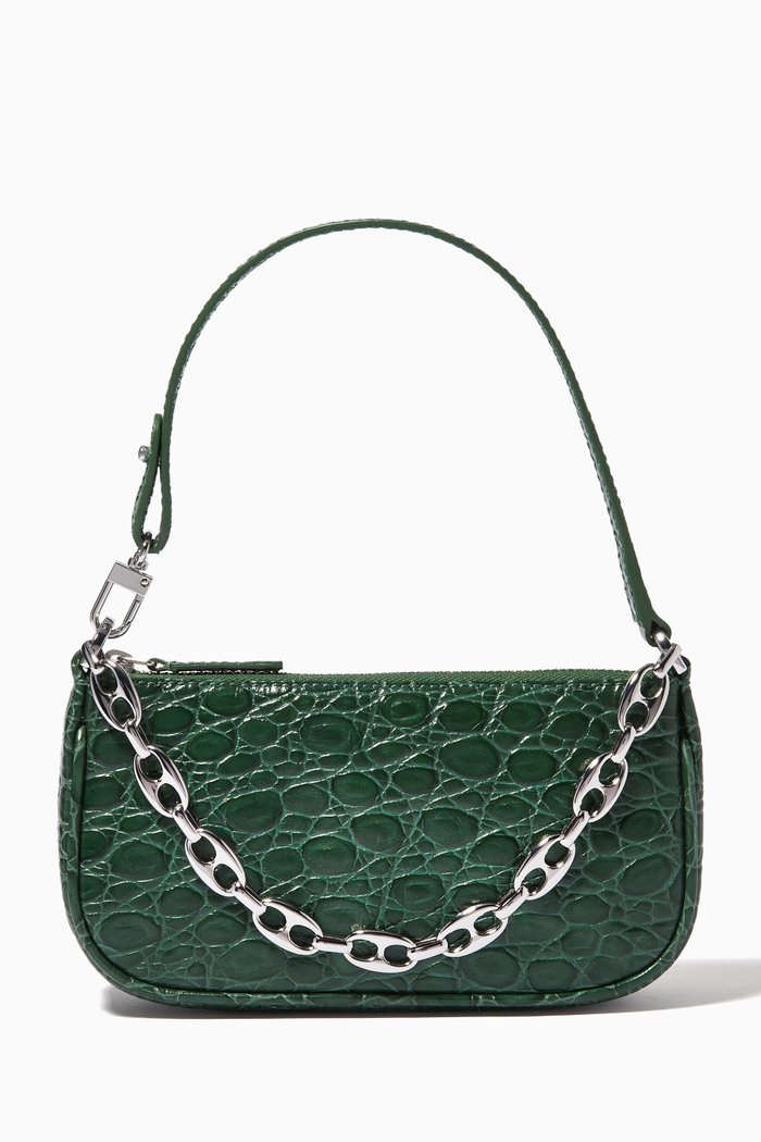 Mini Rachel Bag in Circular Croco Embossed Leather, Green