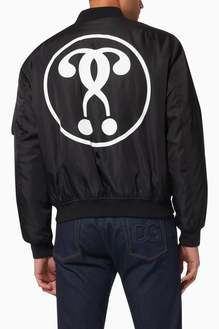 Double Question Mark Bomber Jacket in Nylon, Black