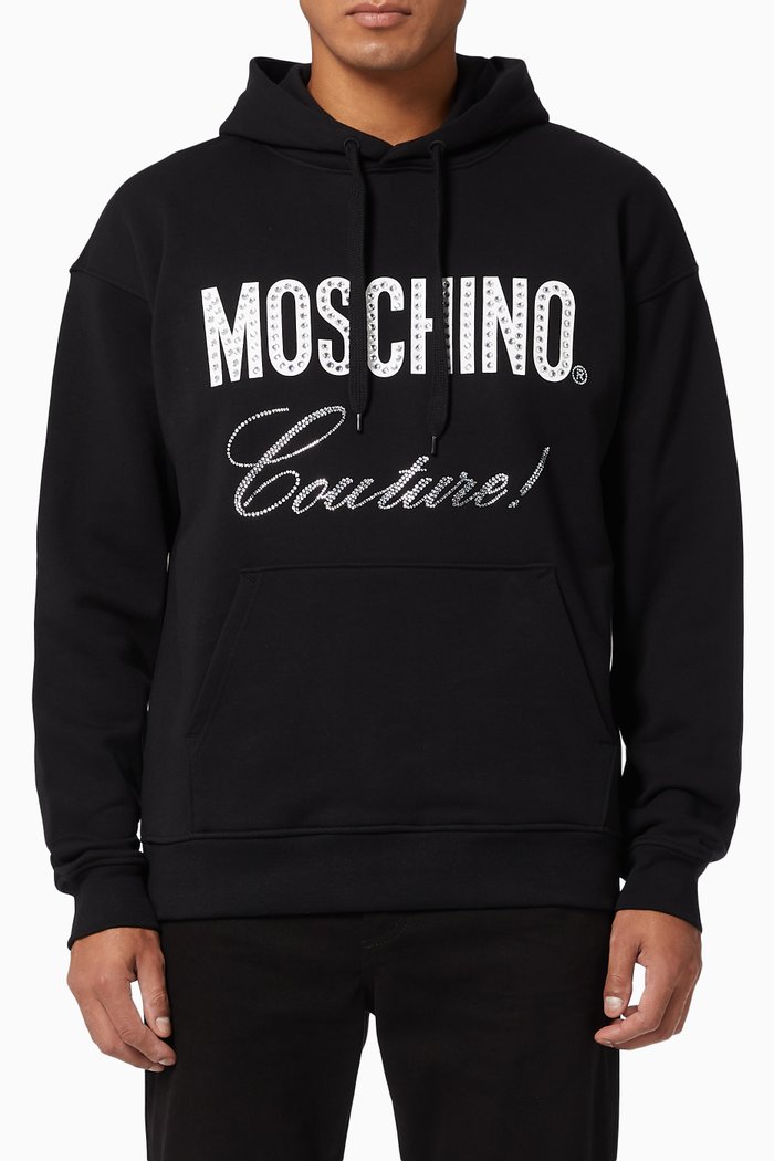 

Crystal Logo Hoodie in Cotton Fleece, Black