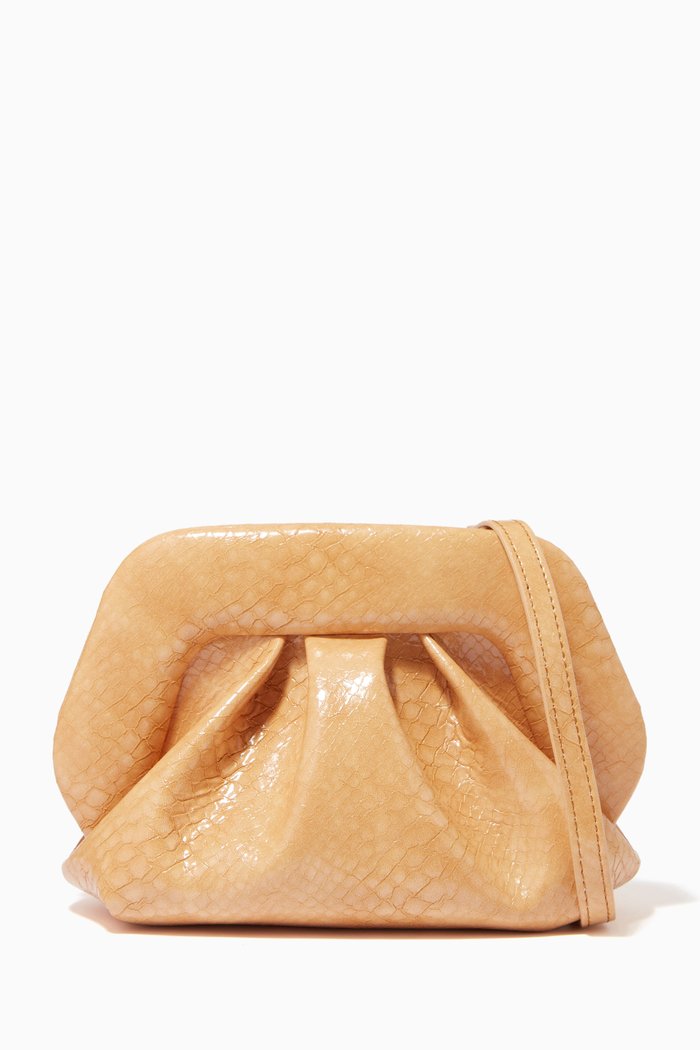 Gea Mini Pouch in Snake Print Vegan Leather, Neutral