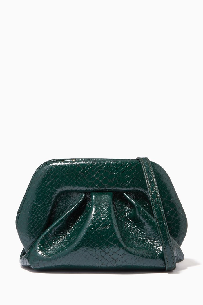 

Gea Mini Pouch in Snake Print Vegan Leather, Green
