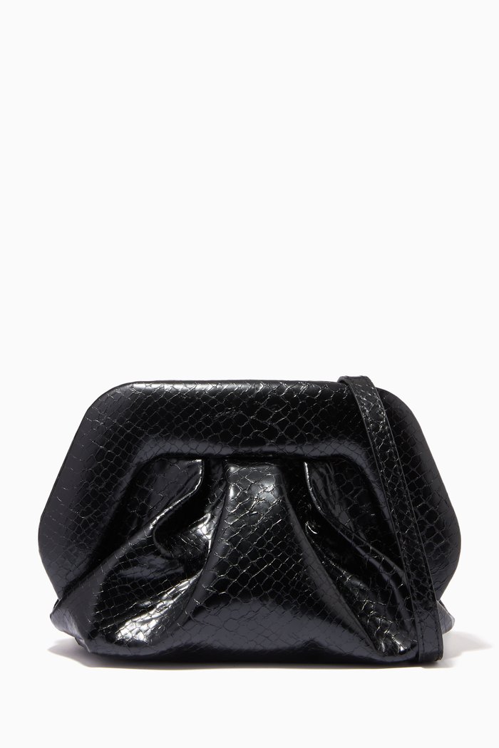 

Gea Mini Pouch in Snake Print Vegan Leather, Black