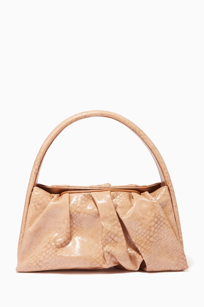 

Hera Shoulder Bag in Snake Print Vegan Leather, Pink