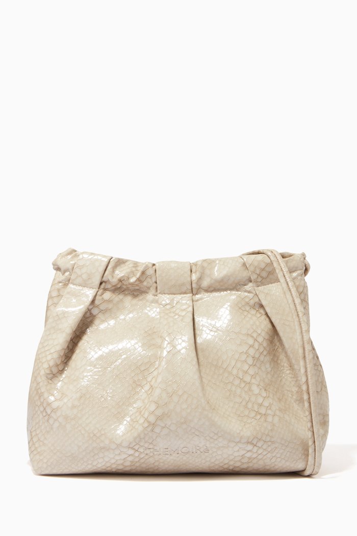 Thetis Clutch Bag in Snake Print Vegan Leather, Grey
