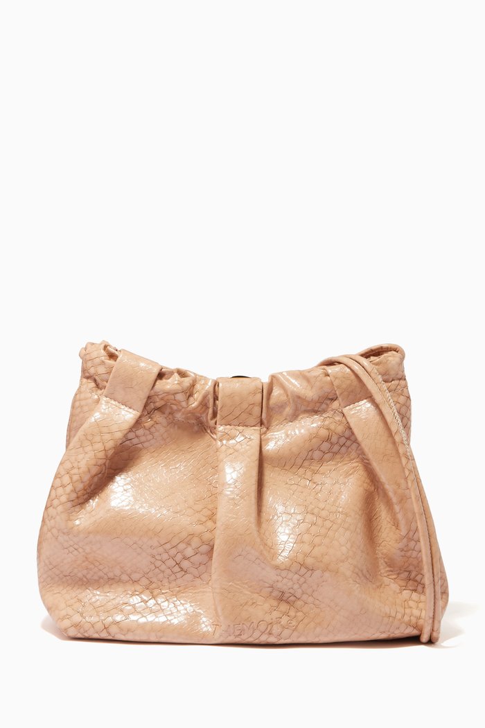 

Thetis Clutch Bag in Snake Print Vegan Leather, Pink