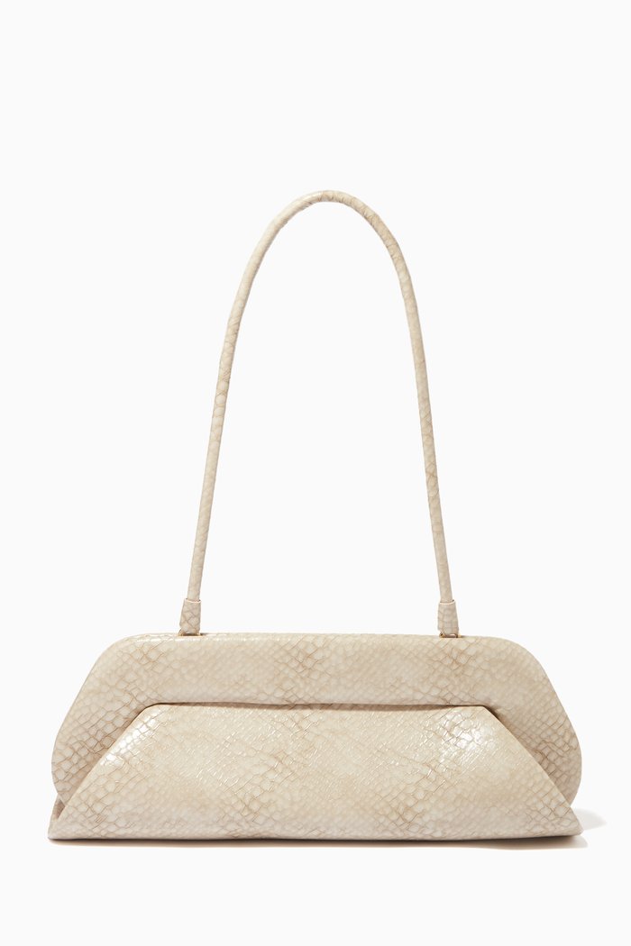 

Dioni Shoulder Bag in Snake Print Vegan Leather, Grey