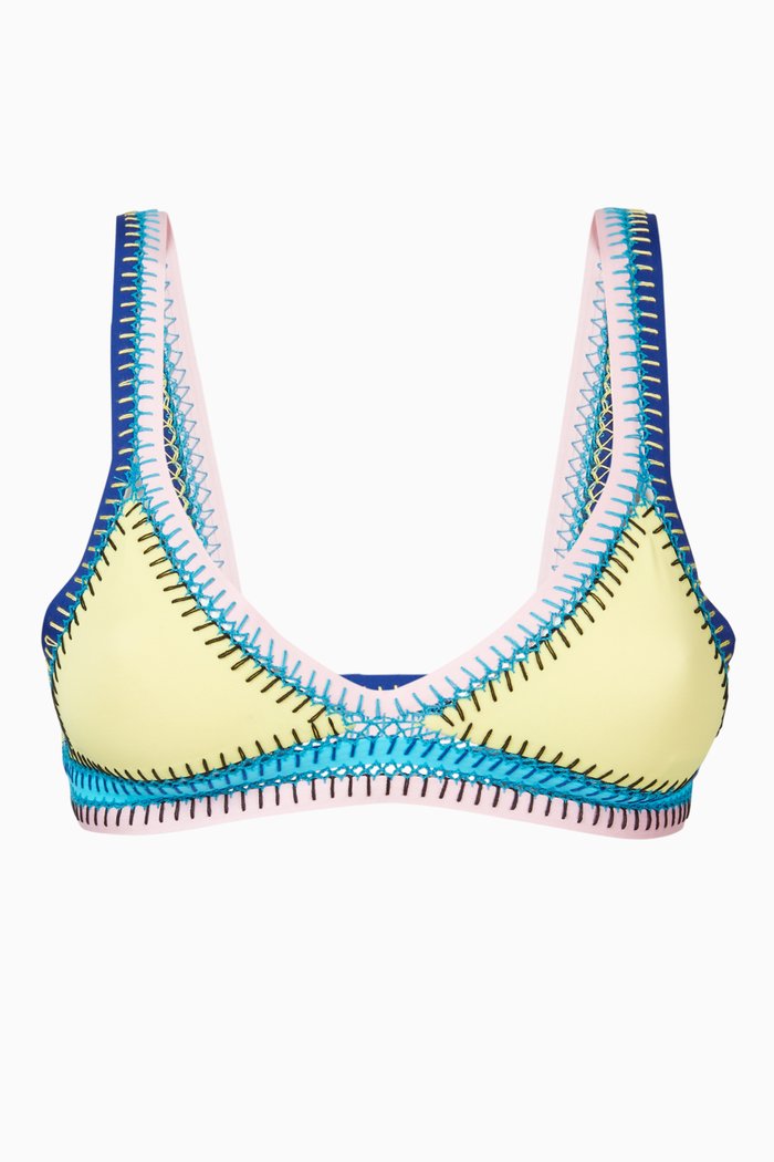 

Italiana Tri-star Reversible Bikini Top in Stretch Nylon, Yellow