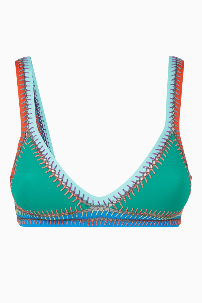 

Ma Wow Tri-Star Reversible Bikini Top in Nylon, Green