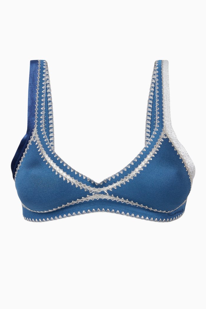 

Minuit Tri-Star Reversible Bikini Top in Stretch Nylon, Blue