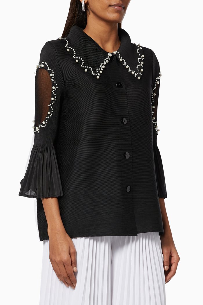 

Pearled Shirt with Pearl Embroidery, Black