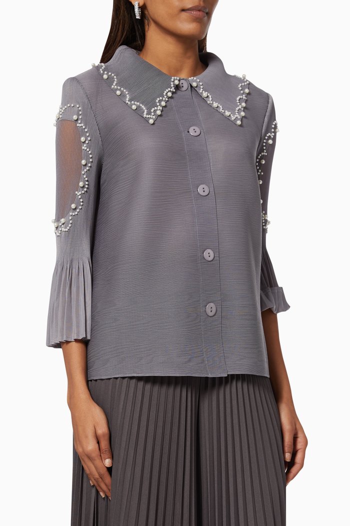 

Pearled Shirt with Pearl Embroidery, Grey