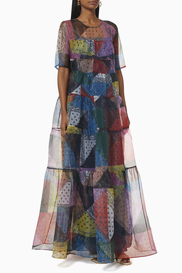 

Hyacinth Tiered Paisley Dress in Organza, Multicolour