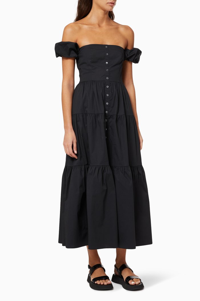

Elio Off-shoulder Dress in Cotton Poplin, Black