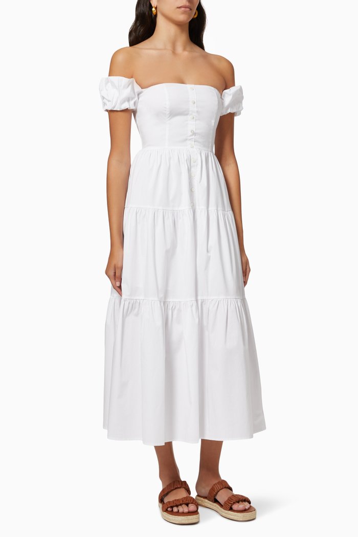 

Elio Off-shoulder Dress in Cotton Poplin, White