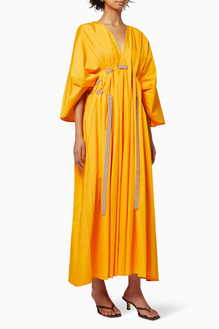 

Naomina Dress with Grosgrain Belt in Cotton, Yellow