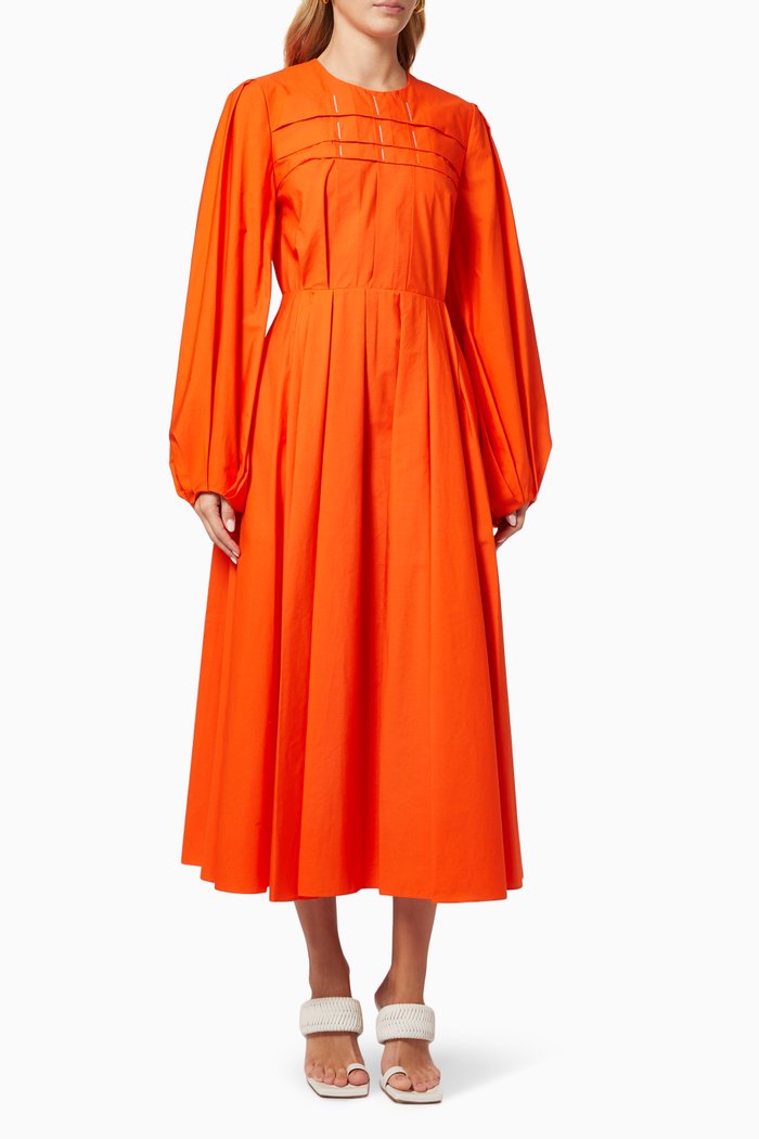 Anmarie Dress in Cotton Poplin, Orange