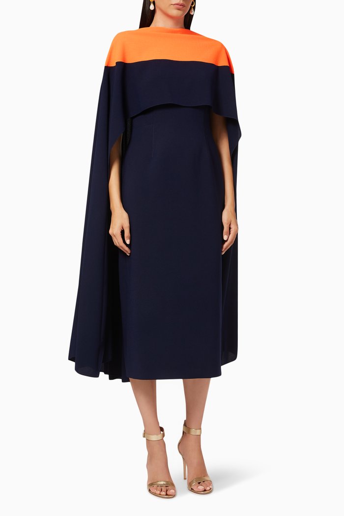 

Elina Cape-style Dress in Crepe, Blue