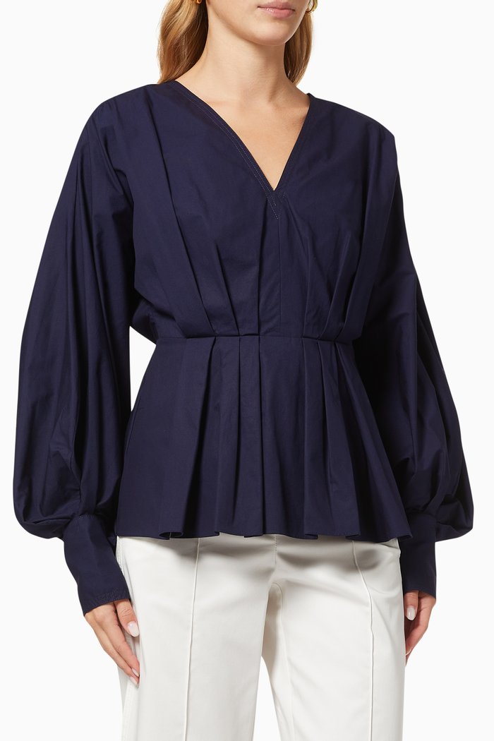 

Colette Blouse in Cotton Poplin, Blue