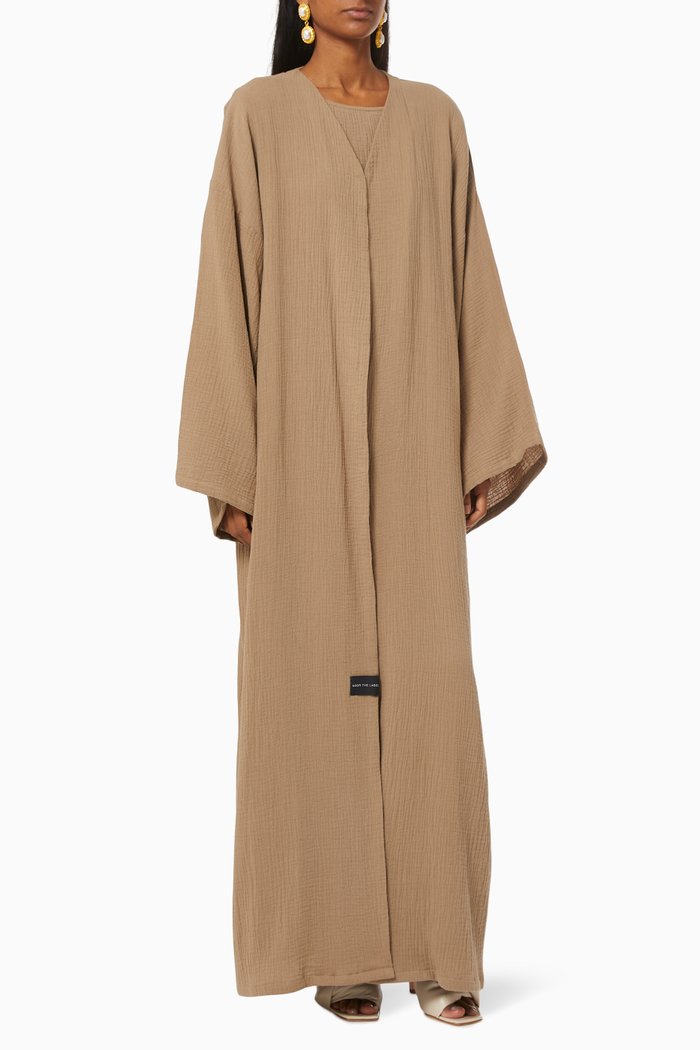 

Bisht Abaya Set in Cotton, Brown