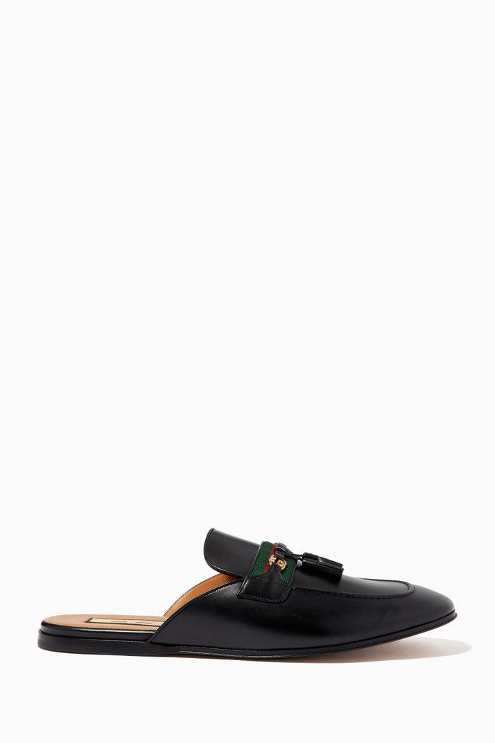 

Interlocking G Web Slippers in Leather, Black