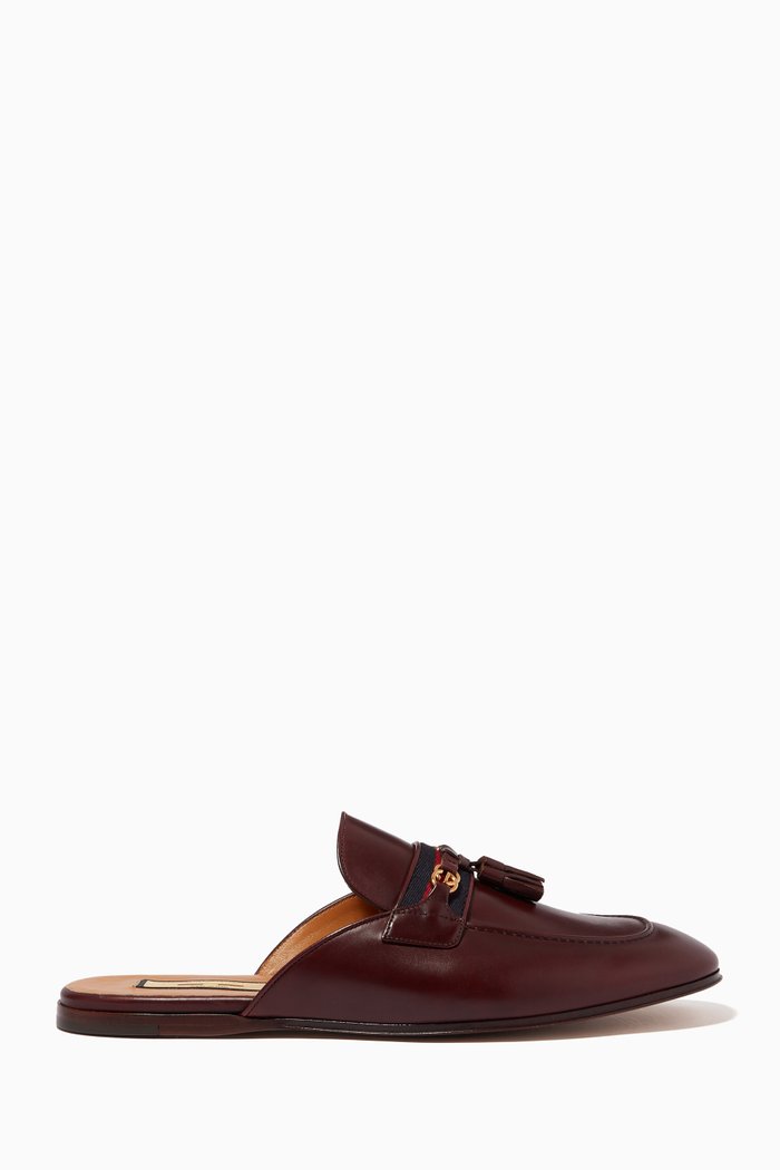 

Interlocking G Web Slippers in Leather, Burgundy