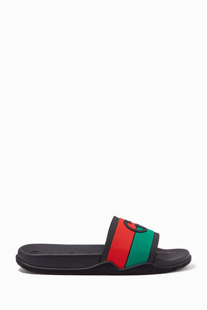 Interlocking G Slide Sandals, Black