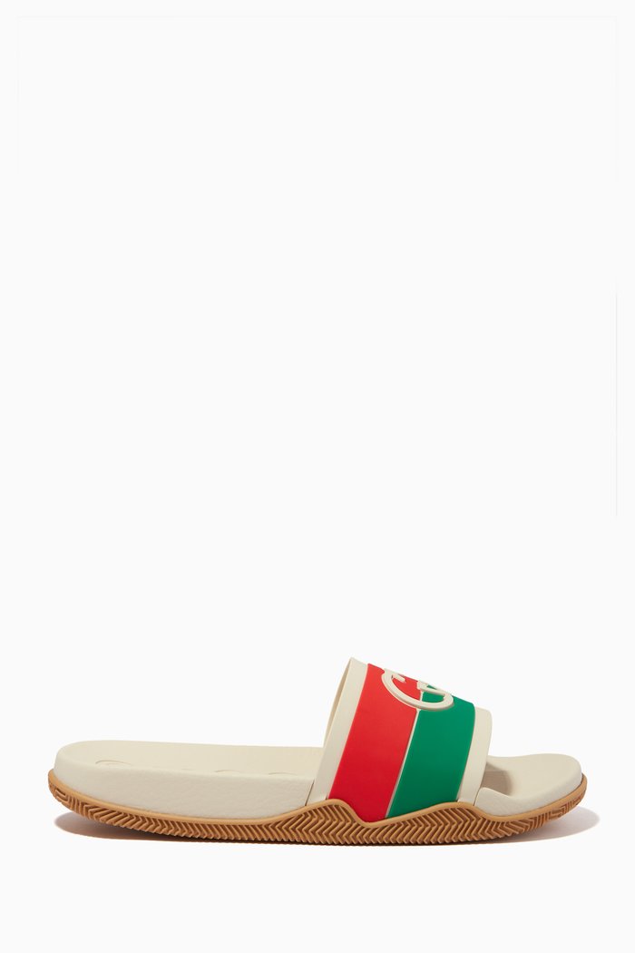 Interlocking G Slide Sandals, White