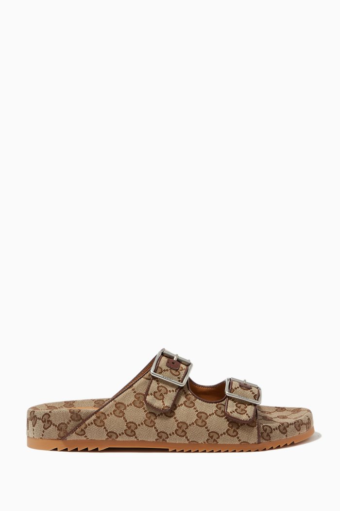 

Slide Sandals with Straps in Original GG Canvas, Neutral