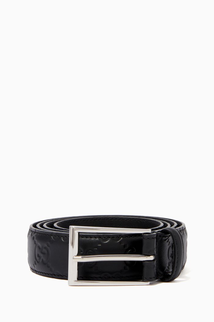 

Signature Belt with GG Motif in Leather, Black