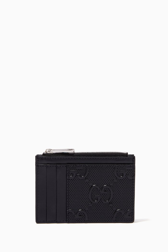 

Zip Card Holder in GG Embossed Leather, Black