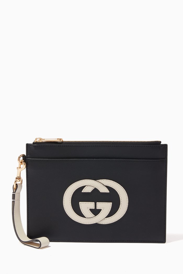 

Interlocking G Pouch in Leather, Black