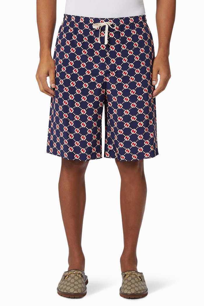 

GG Hexagon Shorts in Silk Crepe, Blue