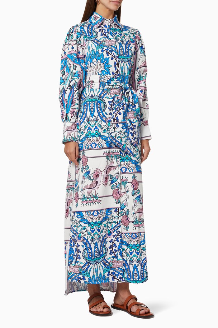 

Bezmialem Maxi Shirt Dress in Cotton, Blue