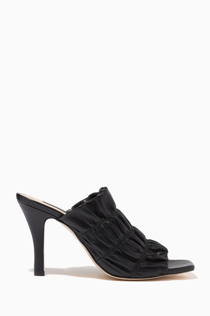 

Camellia Embossed Heeled Mule Sandals In Nappa Leather, Black