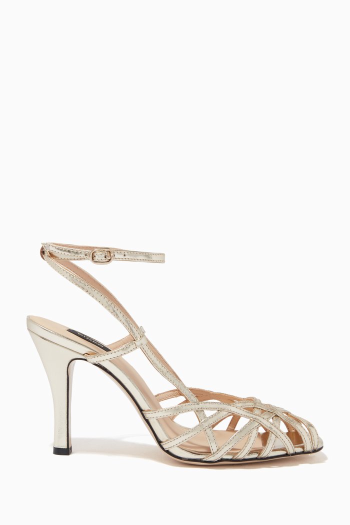 

Linum Laminated Leather Heeled Sandals, Gold