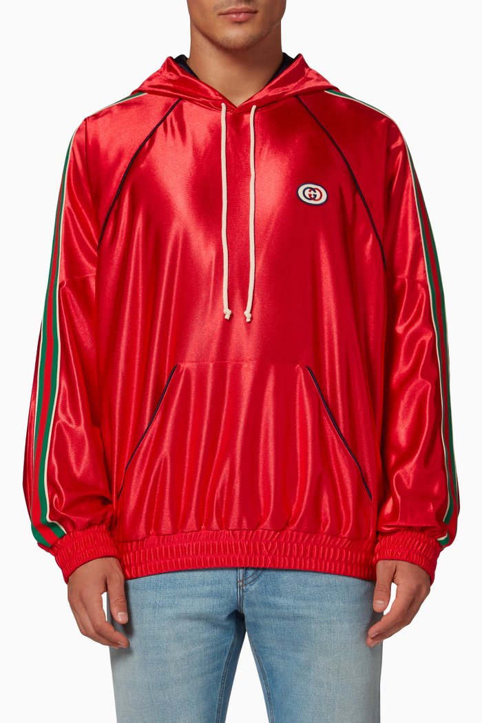 

Hooded Sweatshirt with Web in Shiny Jersey, Red