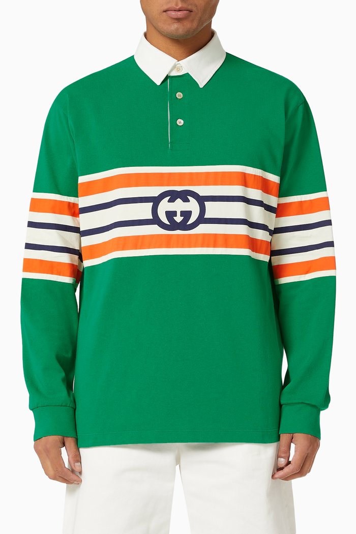 Interlocking G Polo Sweatshirt in Cotton Jersey, Green
