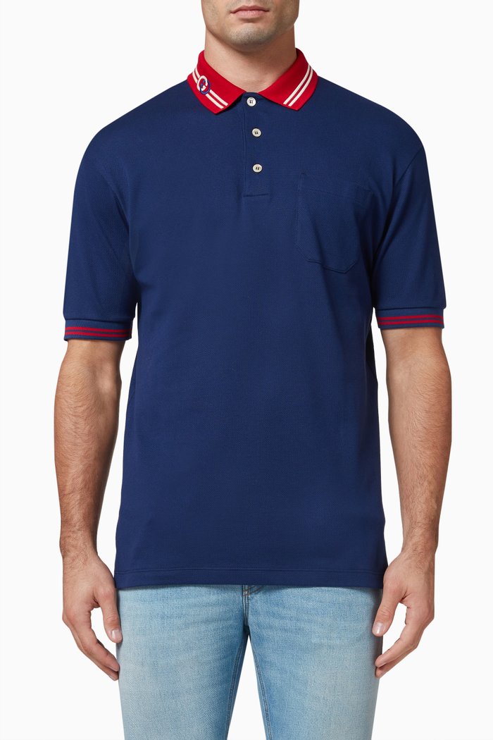 

Interlocking G Polo Shirt in Cotton Piquet, Blue