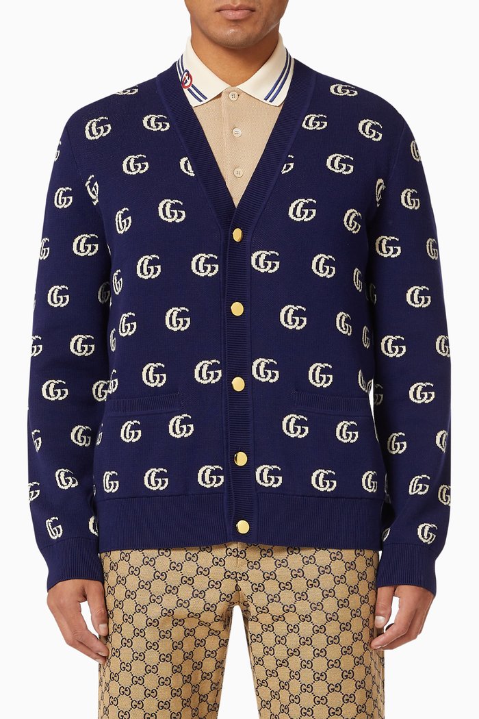 

Cardigan in GG Knit Cotton Jacquard, Blue
