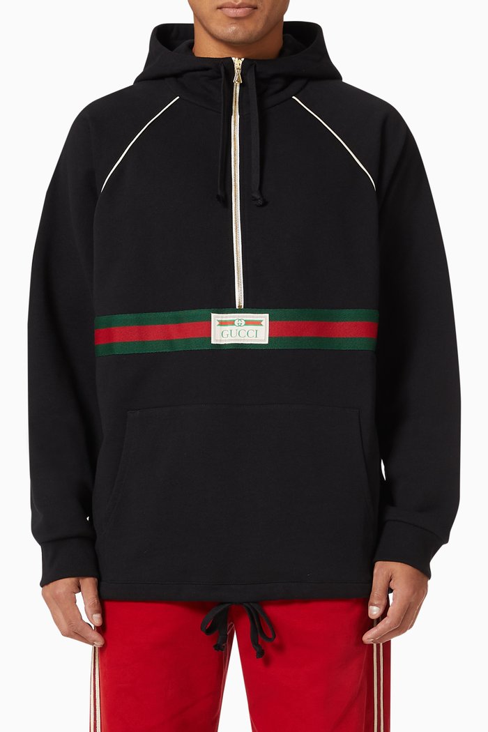 Hooded Sweatshirt in Felted Cotton Jersey, Black