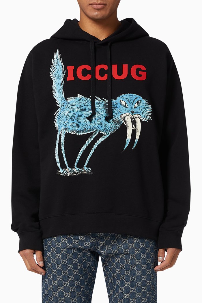 

x Freya Hartas ICCUG Animal Print Hoodie in Cotton Jersey, Black