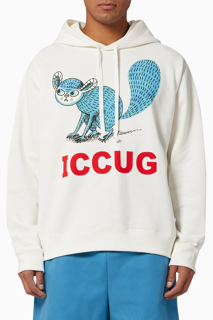 x Freya Hartas ICCUG Animal Print Hoodie in Cotton Jersey, White