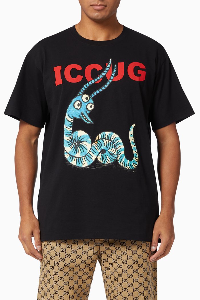 

x Freya Hartas ICCUG Animal Print T-shirt in Cotton Jersey, Black