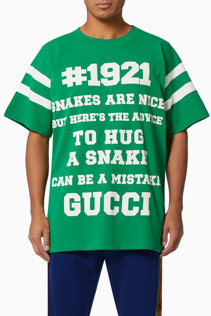 

'To Hug a Snake' Print T-shirt in Cotton Jersey, Green