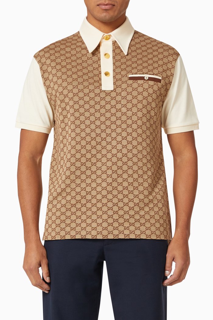 

Polo Shirt in GG Silk Cotton Jersey Jacquard, Brown
