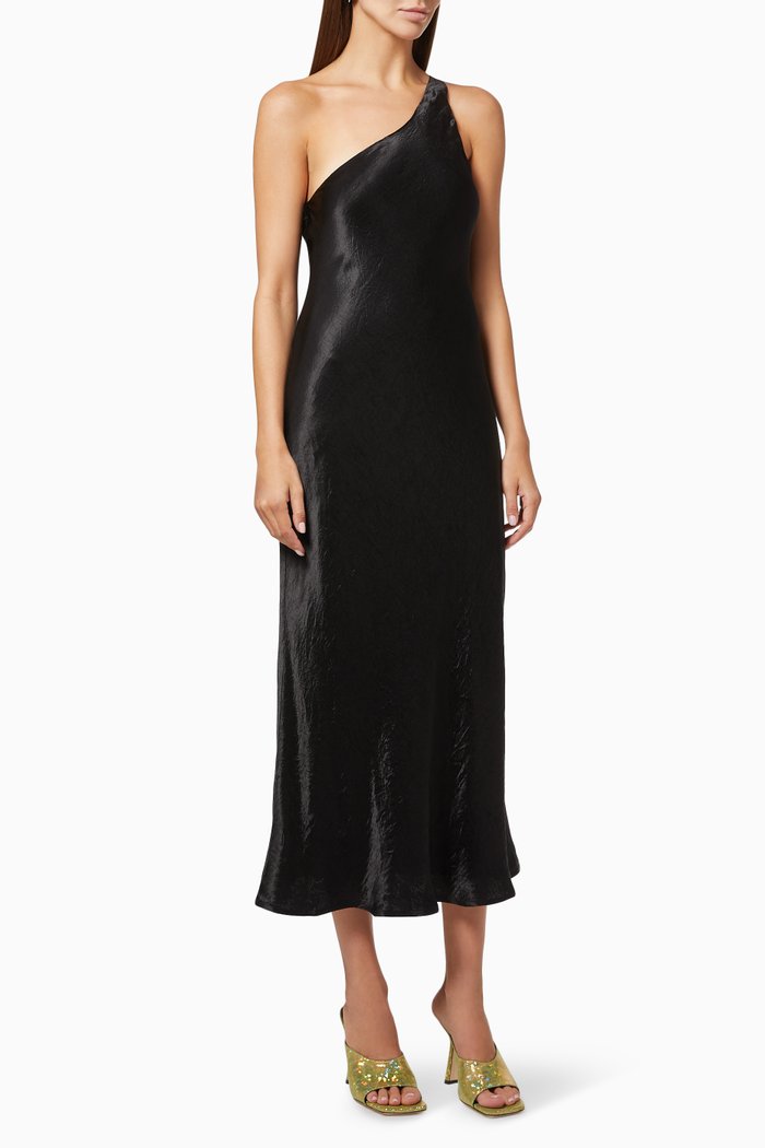 

Running Water Bias One-shoulder Slip Dress in Crepe, Black