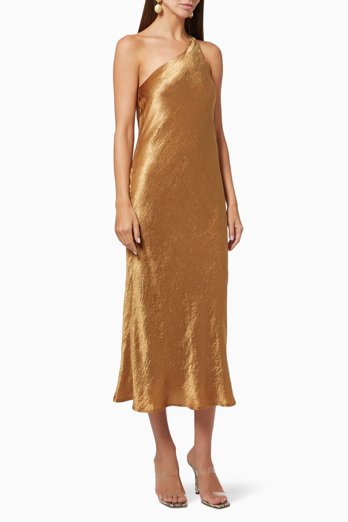 

Running Water Bias One-shoulder Slip Dress in Crepe, Gold