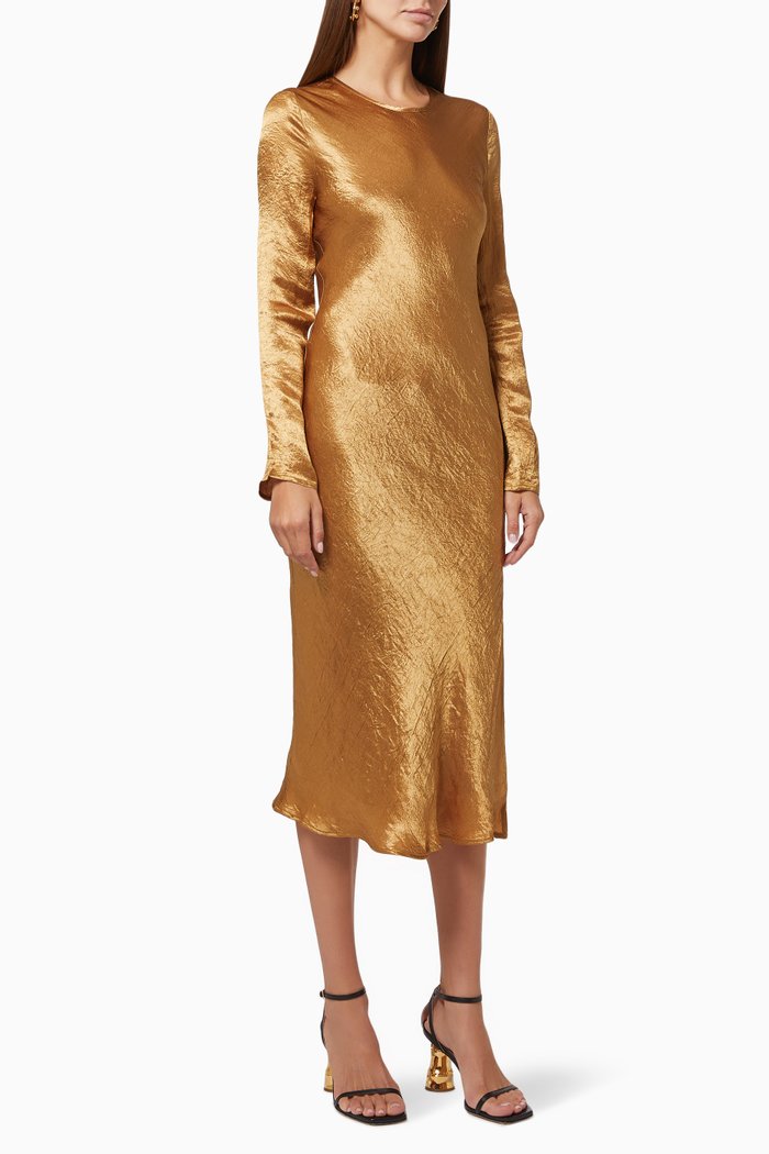 

Running Water Bias Dress in Crepe, Gold