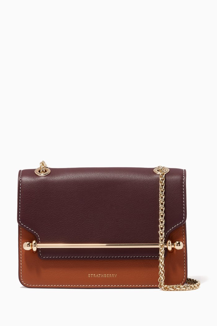 

Mini East/West Bag in Leather, Burgundy