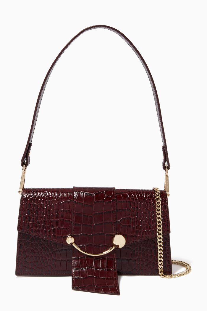 

Mini Crescent Bag in Croc-embossed Leather, Burgundy